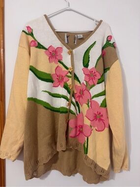 Vintage Floral Embroidered Colorblock Cardigan